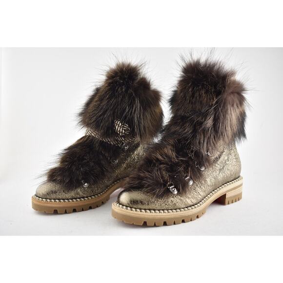 Christian Louboutin Fanny Flat Roche Fur Leather Lace Up Tie Combat Boot 35 - Picture 8 of 10